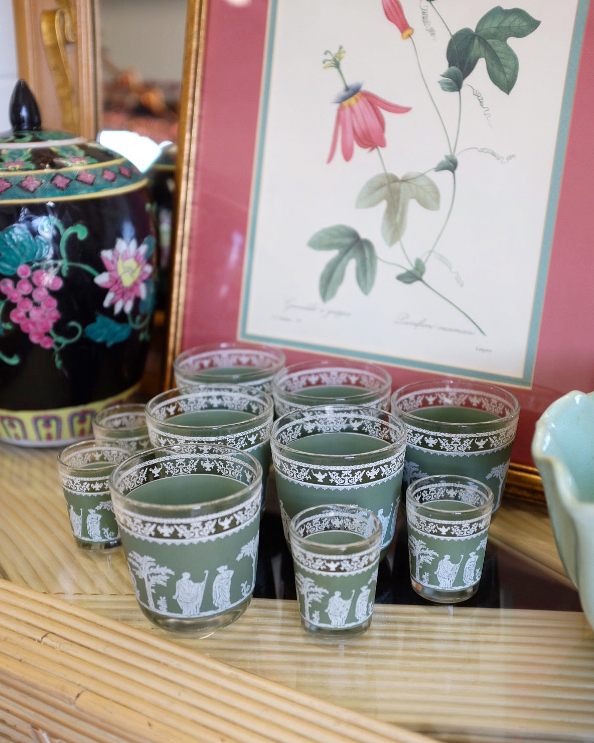 Set of Wedgwood Greek Green Jasperware Rocks and Shot Glasses