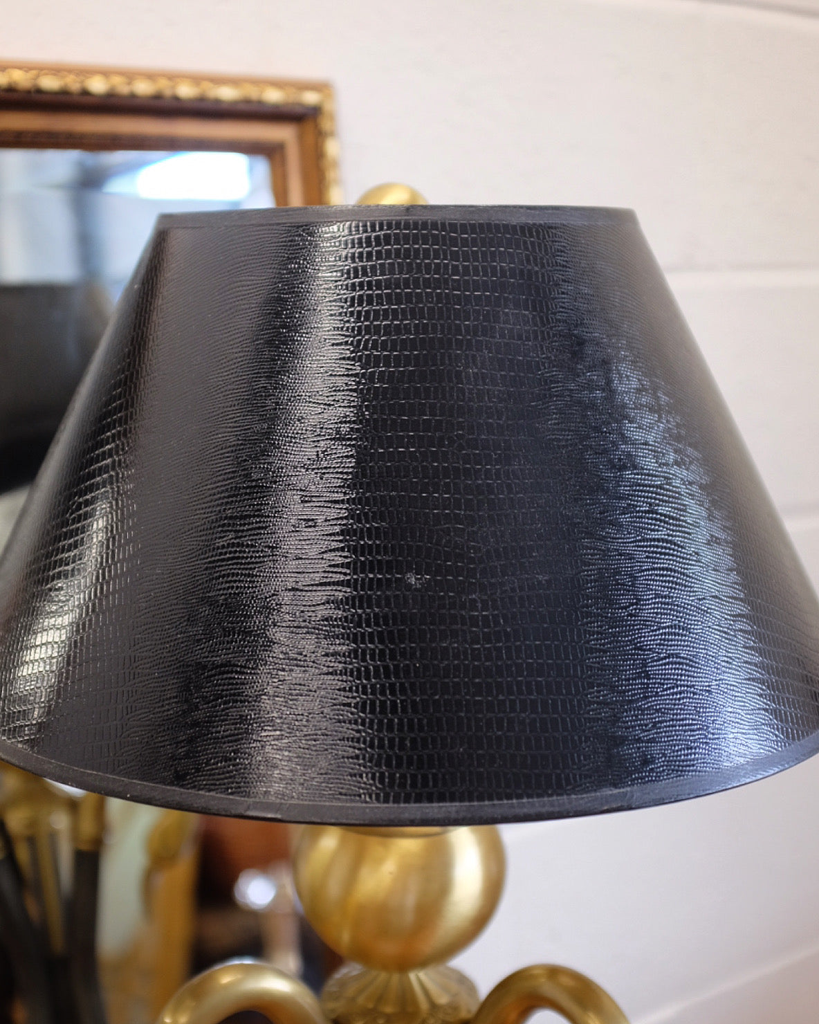 Black Metal and Brass Swan Lamp