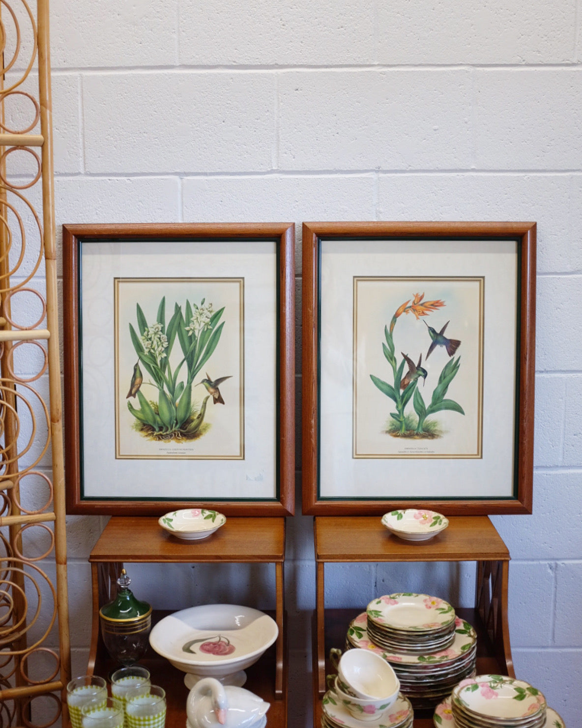 Pair of Botanicals with Hummingbirds