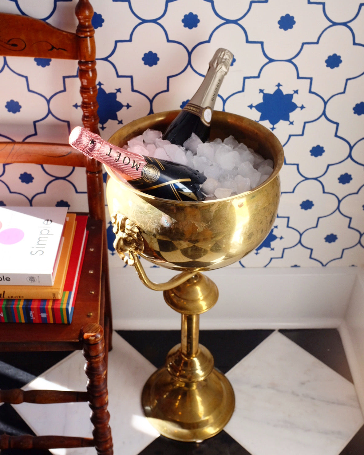 Large Brass Lions Head Floor Champagne Bucket