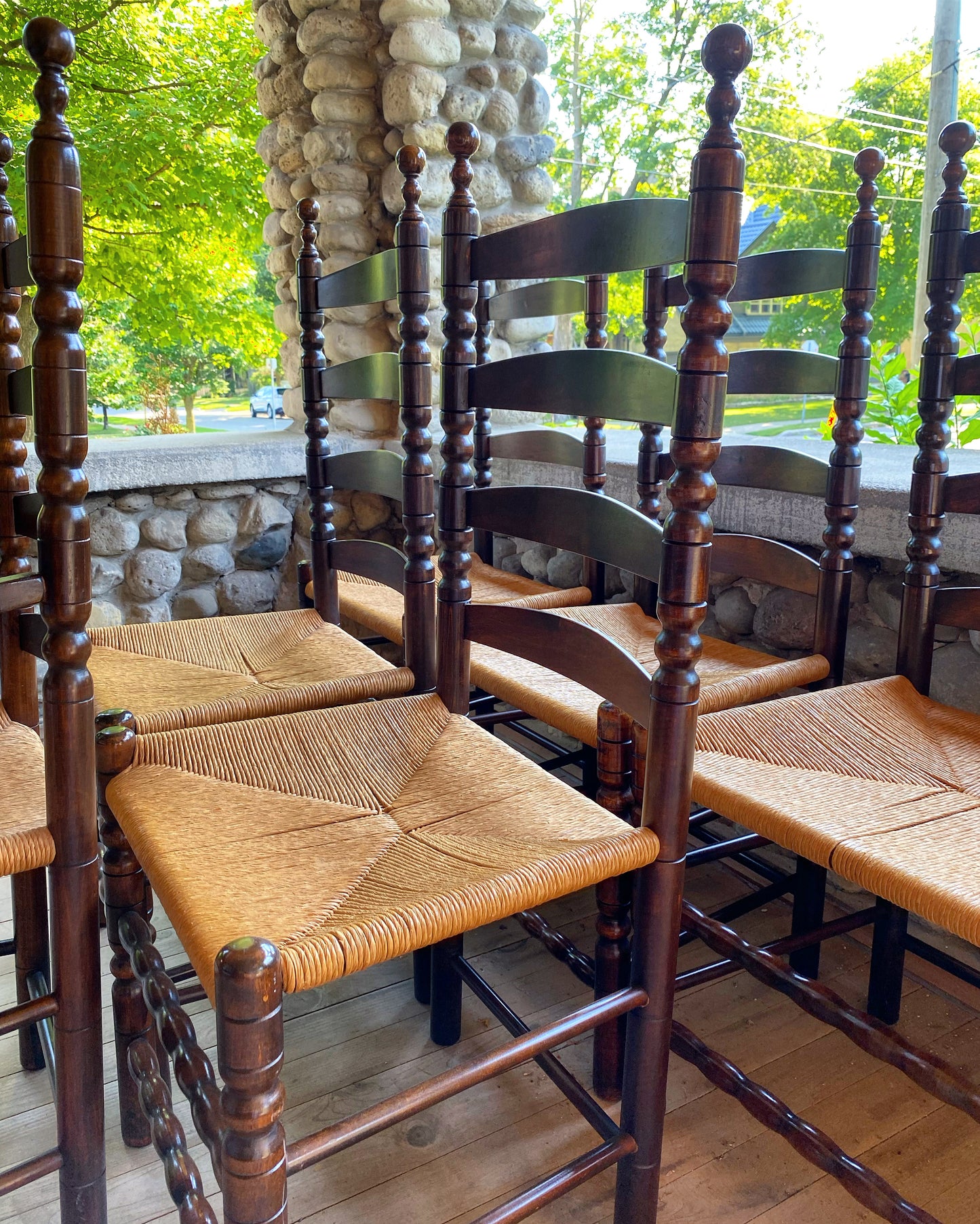Set of 6 Ladder Back Rush Seat Dining Chairs