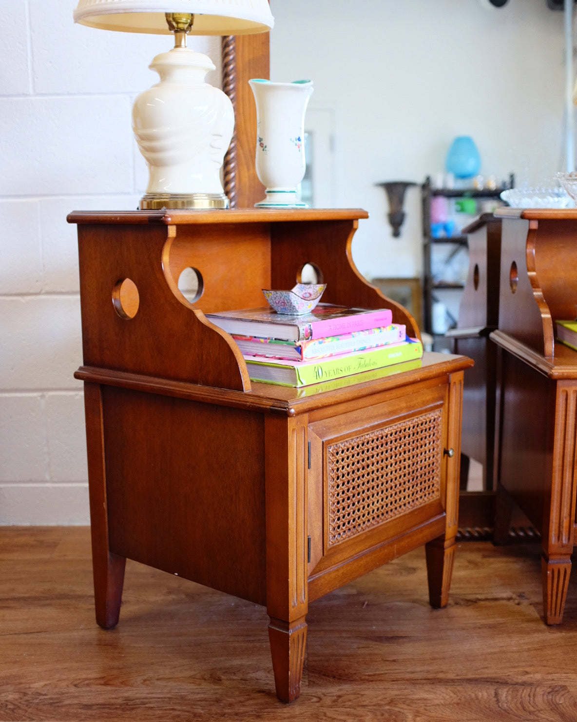 Pair of Nightstands with Cane Door