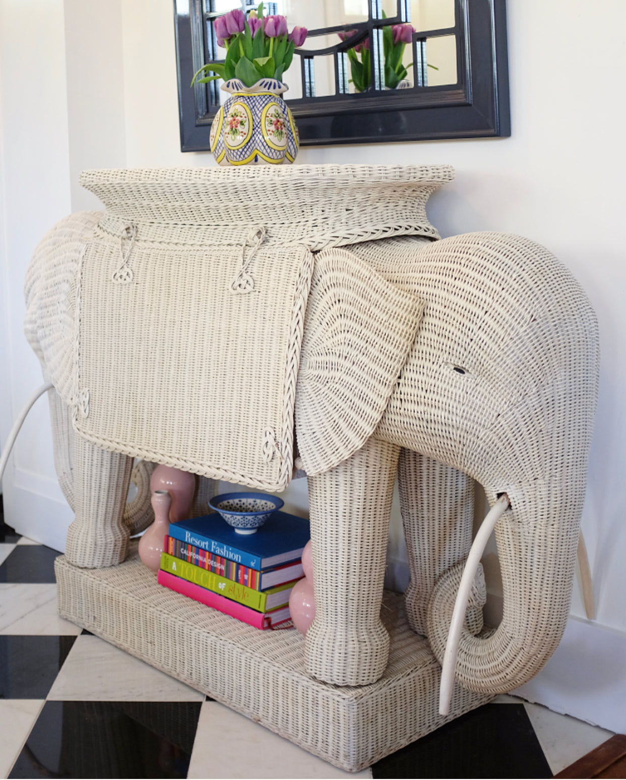 White Wicker Elephant Bar