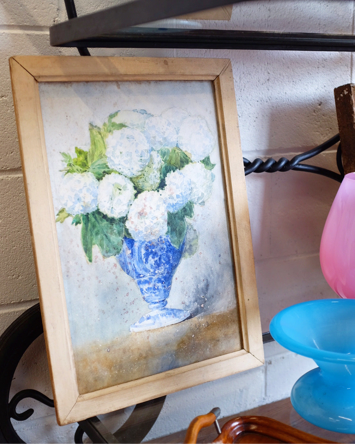 French Hydrangea Blue and White Watercolour Painting