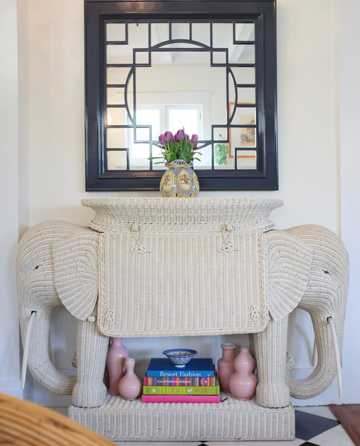 White Wicker Elephant Bar