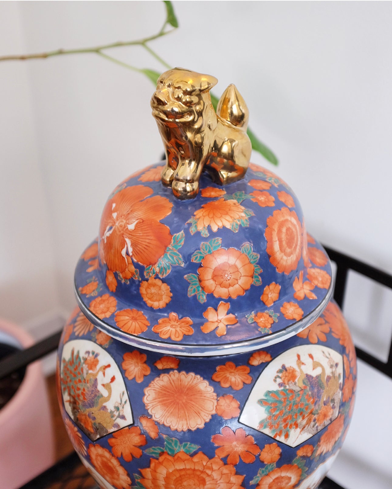 Large Orange and Blue Ginger Jar with Foo Dog