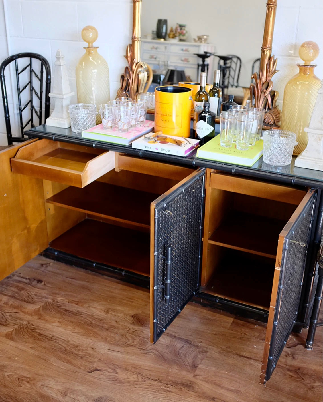 Faux Bamboo and Cane Credenza