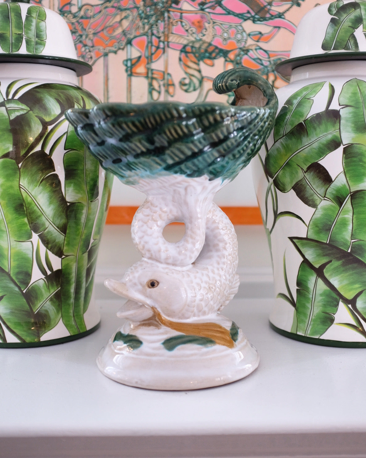 Ceramic Shell Dish on Fish Pedestal