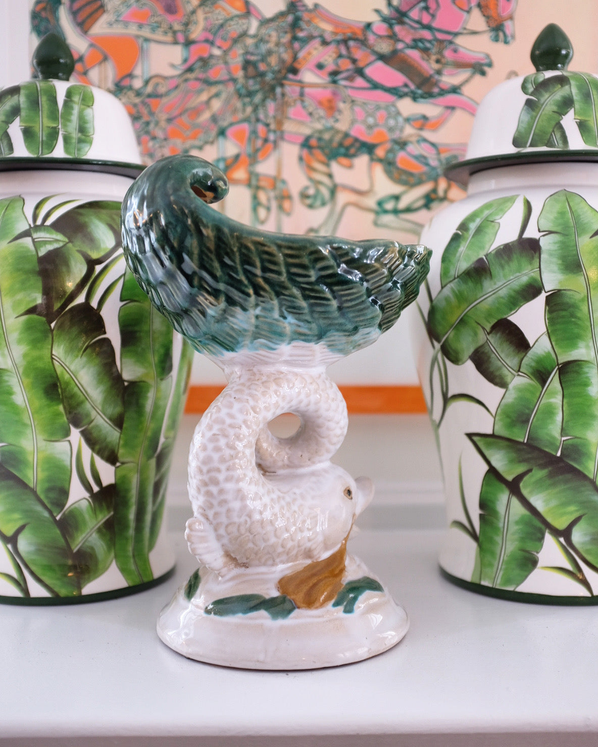 Ceramic Shell Dish on Fish Pedestal