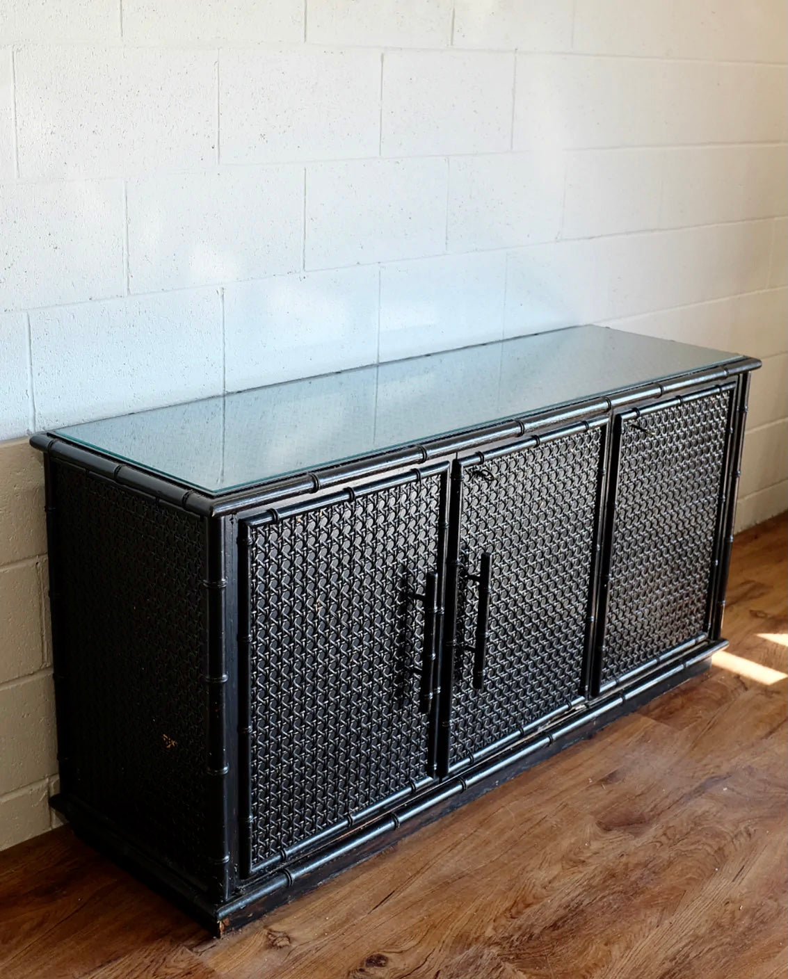 Faux Bamboo and Cane Credenza