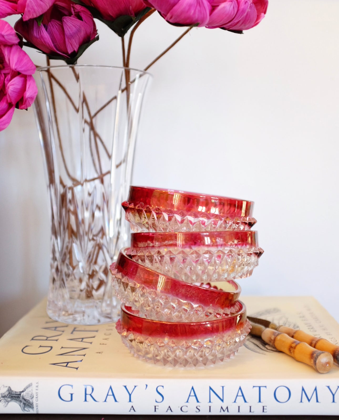 Set of 4 Cranberry Glass Bowls