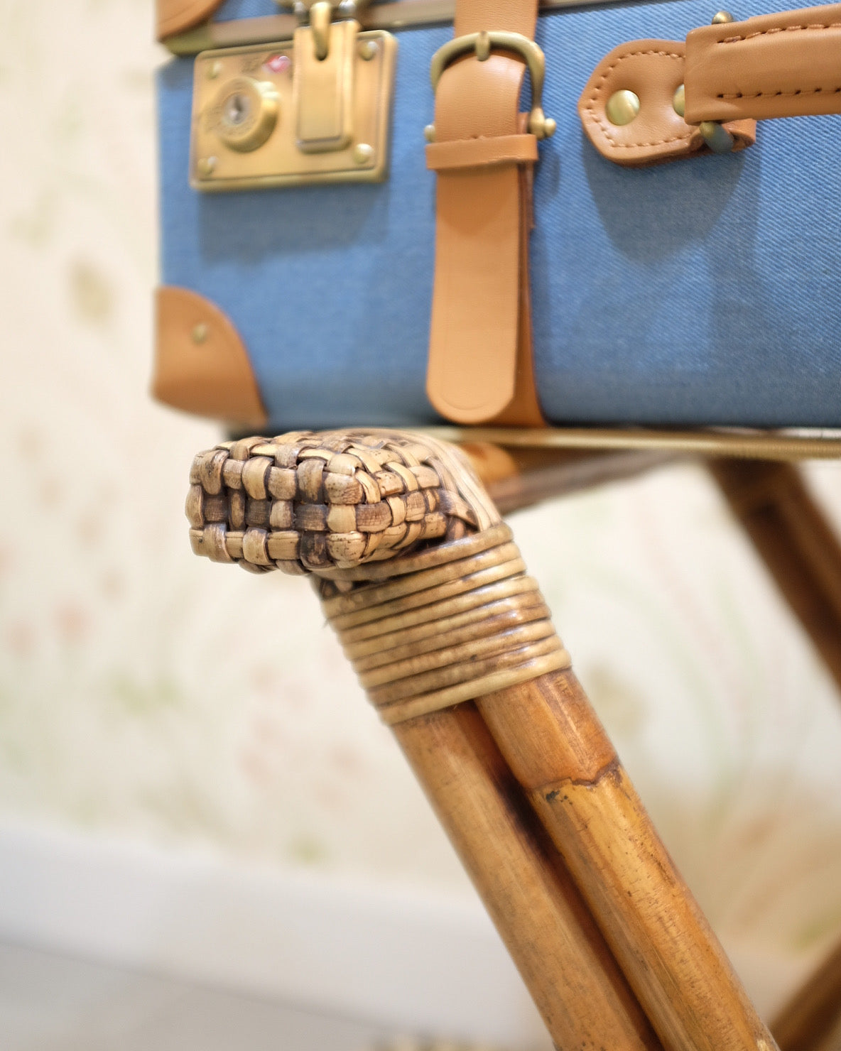 Burnt Bamboo and Wicker Luggage Rack