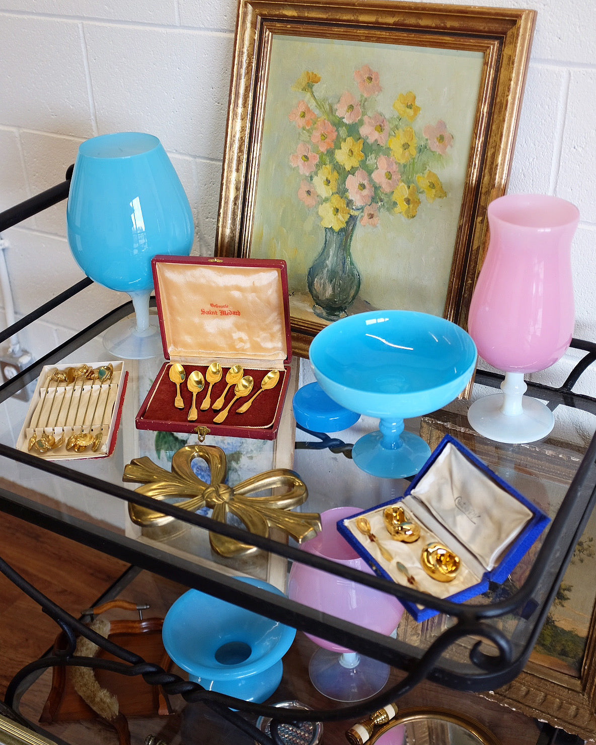 Late 1800's Blue Opaline Large Coupe