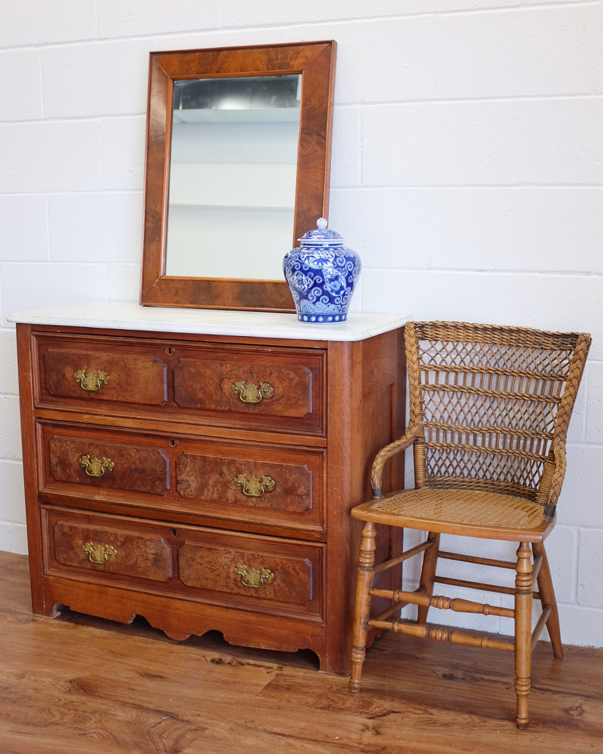Burled Walnut Chest with Marble Top