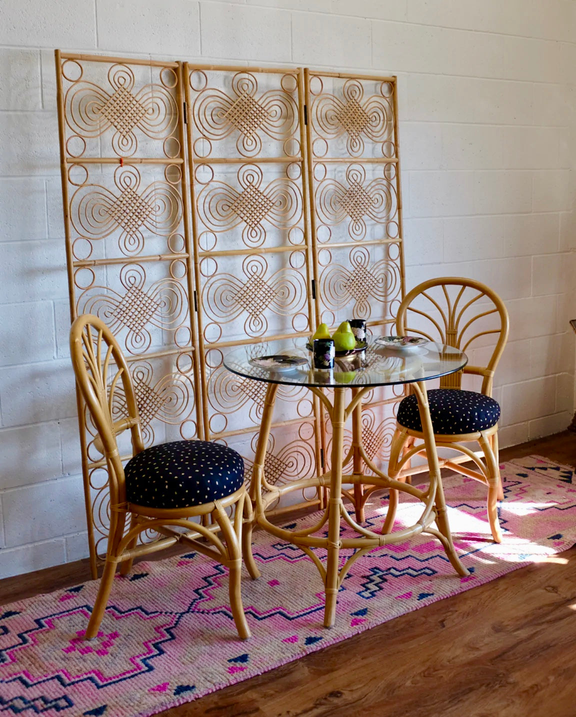 Rattan Table & Two Chairs Set
