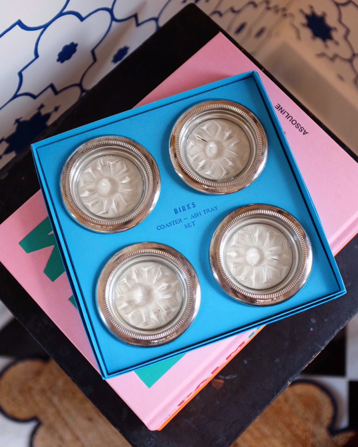 Set of 4 Birks Silver Plate Coasters in Original Box