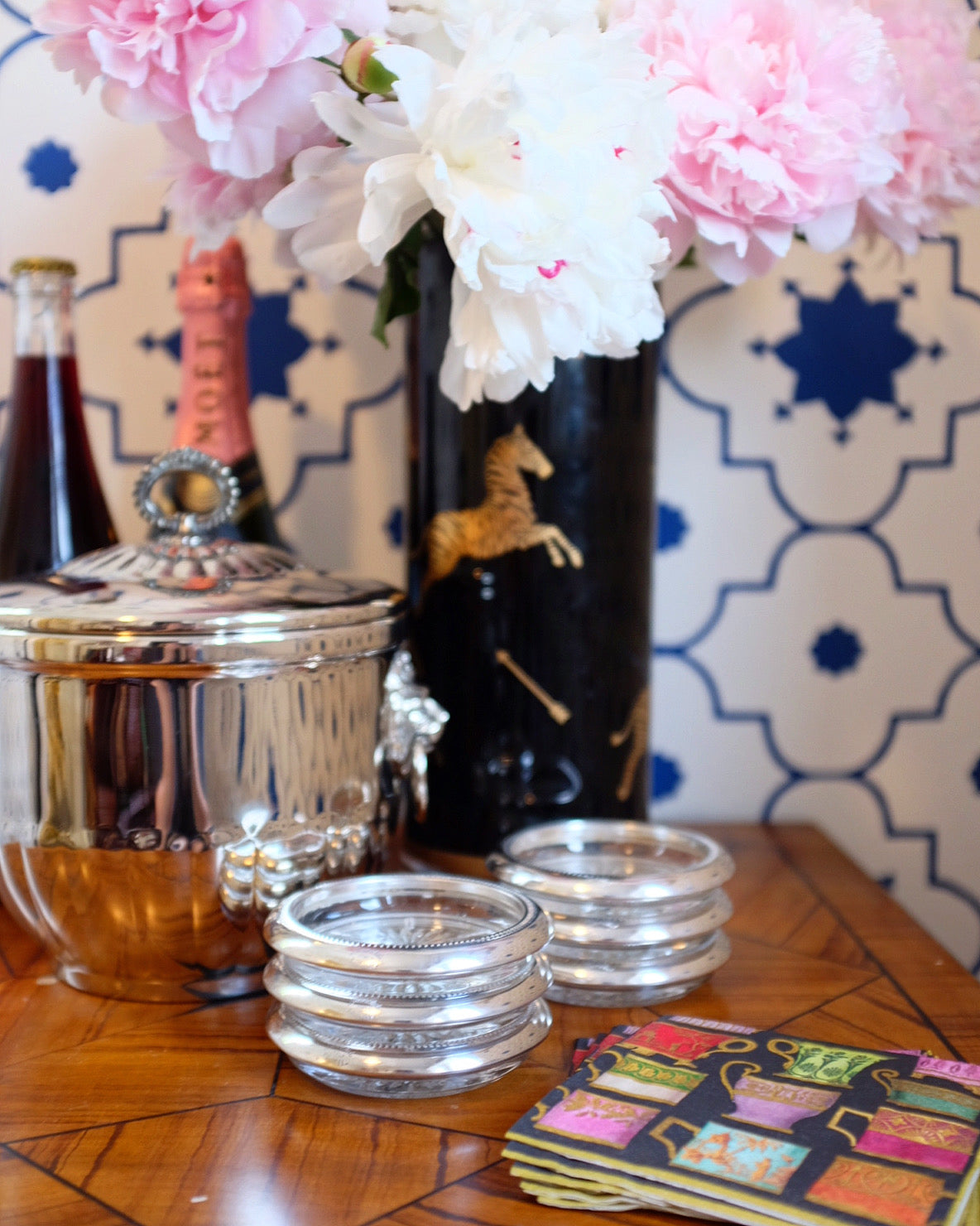 1960s Leonard Italian Silverplate and Glass Coasters