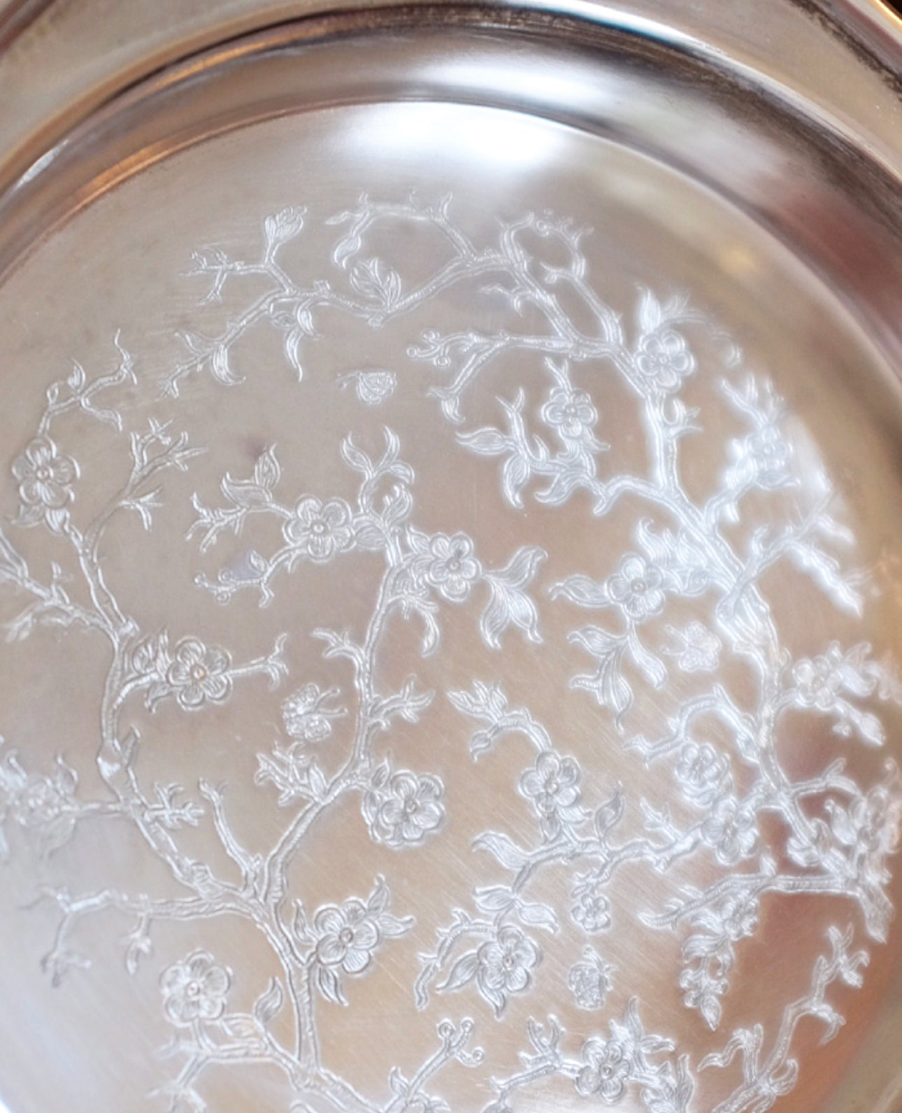 Large Octagonal Cherry Blossom Silver Coaster