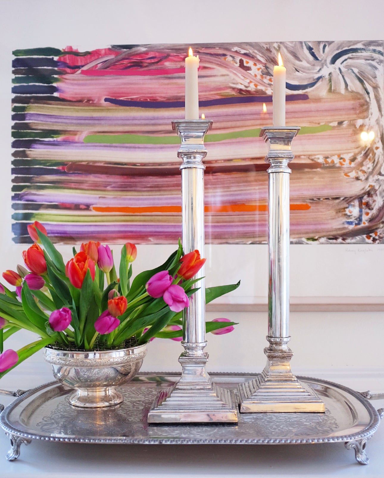Large Silver Plate Candlesticks