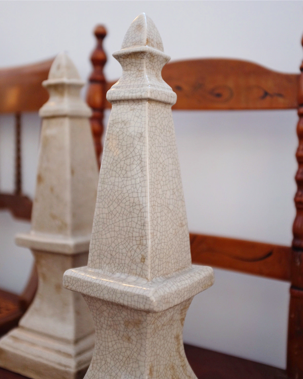 Pair of Beige Crackle Obelisks