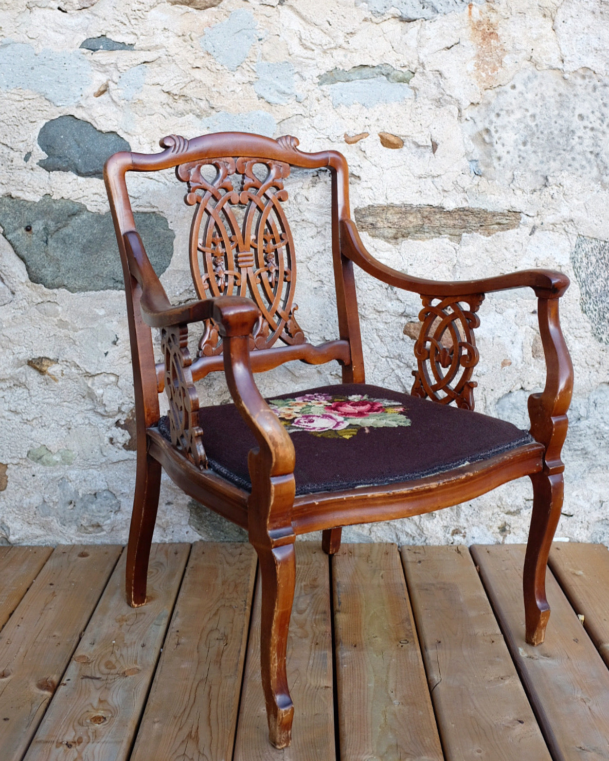 Antique Chippendale Style Needlepoint Chair
