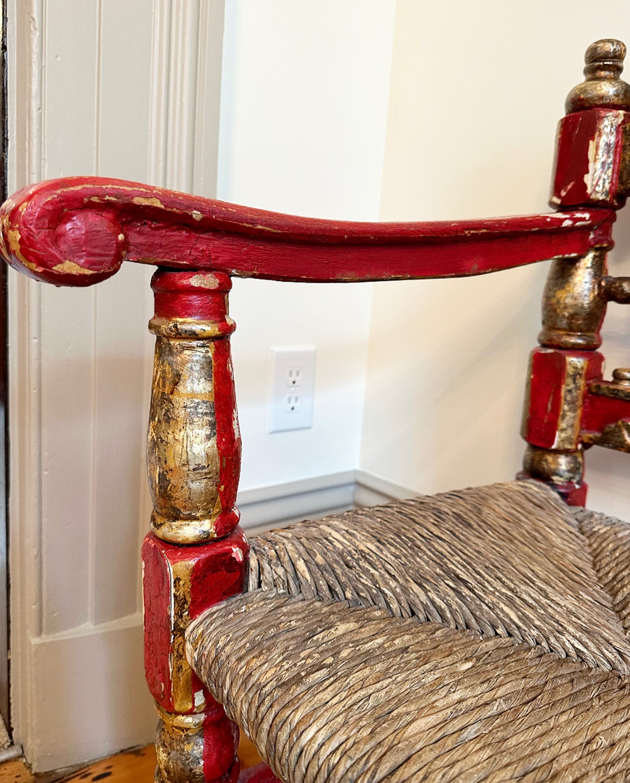 19th Century Spanish Andalusian Polychrome Red and Gold Bench