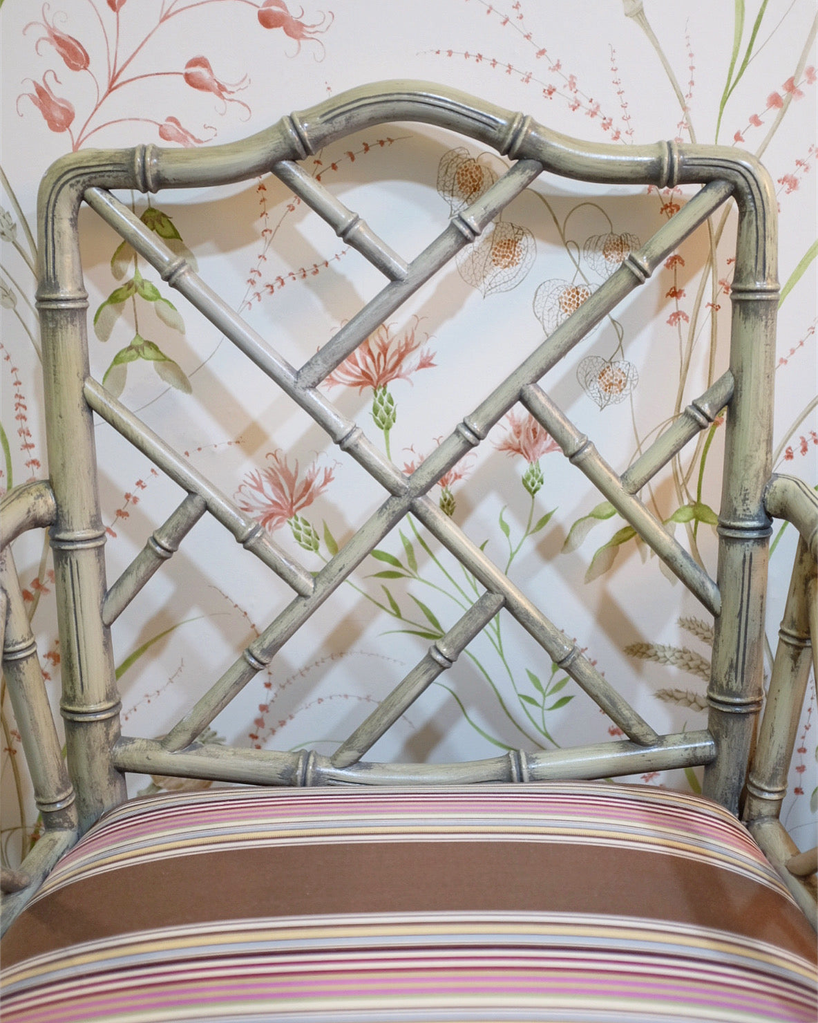 Distressed Pair of Faux Bamboo Captains Chairs