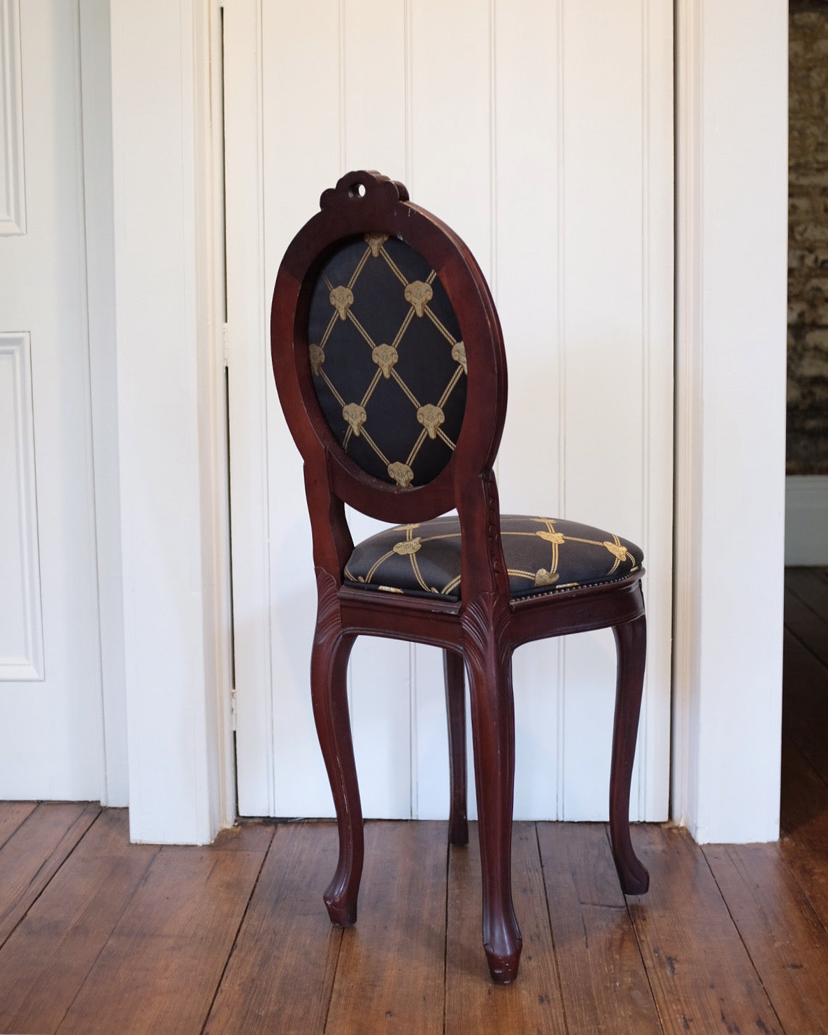 Pair of Rams Head Upholstered Small Occasional Chairs