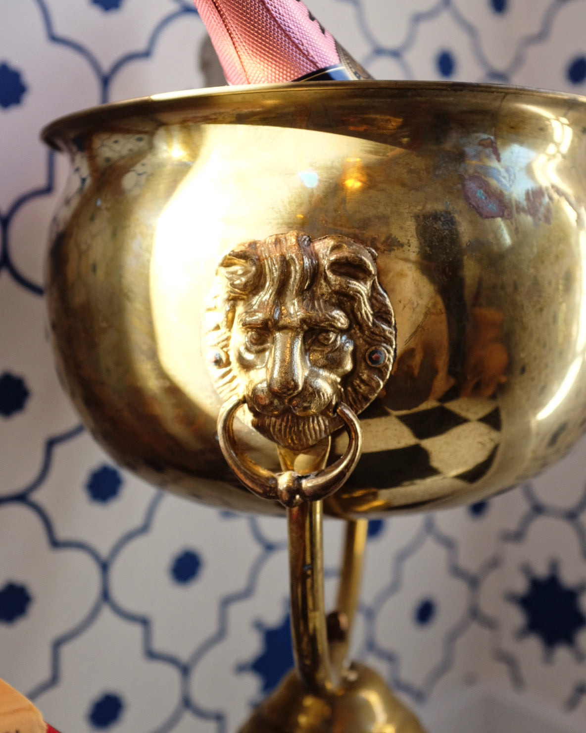 Large Brass Lions Head Floor Champagne Bucket