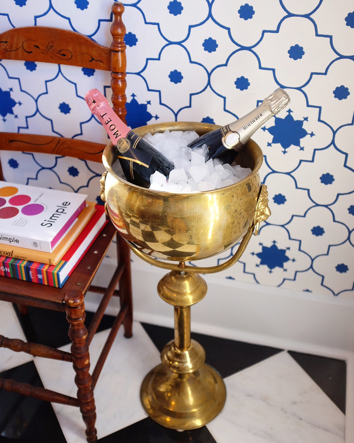 Large Brass Lions Head Floor Champagne Bucket