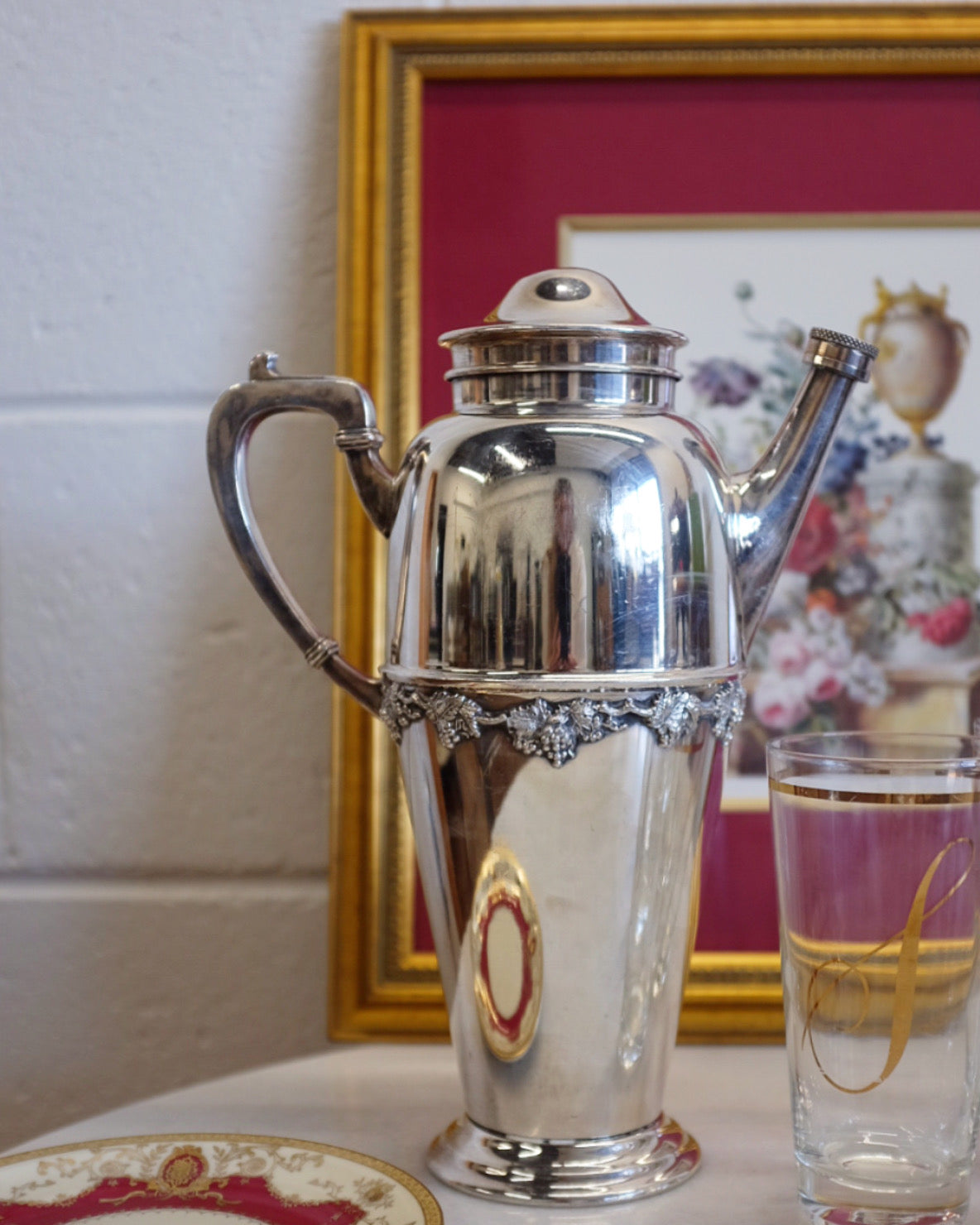 Grape Leaf Silver Plate Cocktail Shaker