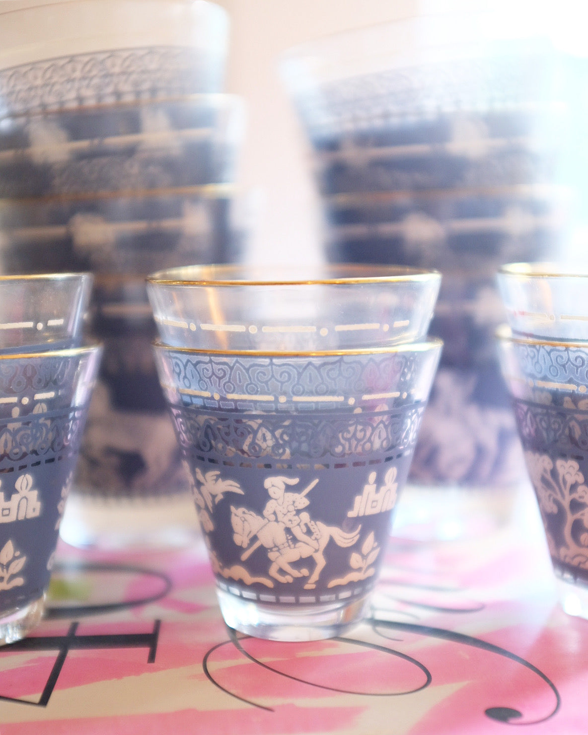 Set of 14 Jasperware Hazel Atlas Glasses in "Arabian Knights"