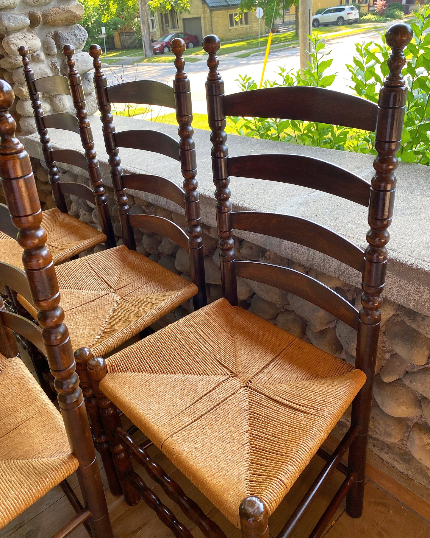 Set of 6 Ladder Back Rush Seat Dining Chairs