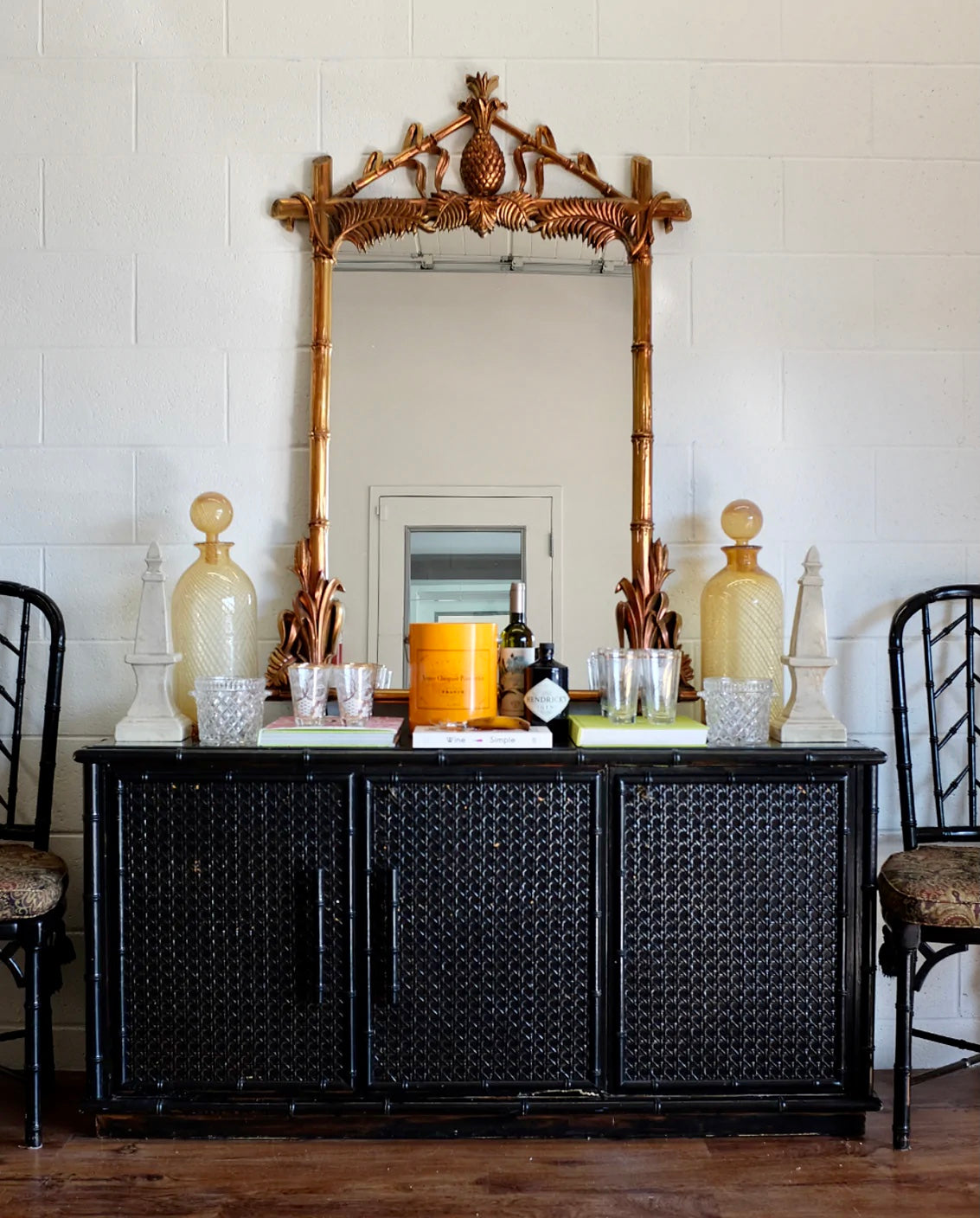 Faux Bamboo and Cane Credenza