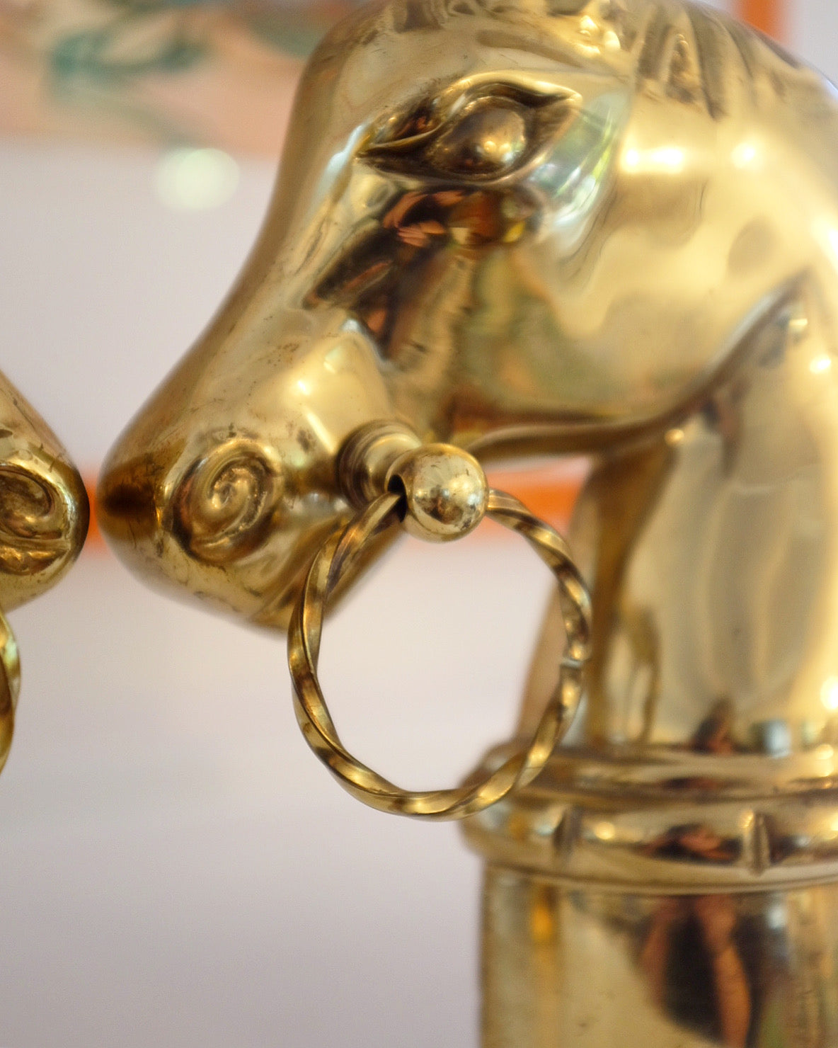 Solid Brass Horse Head Andirons