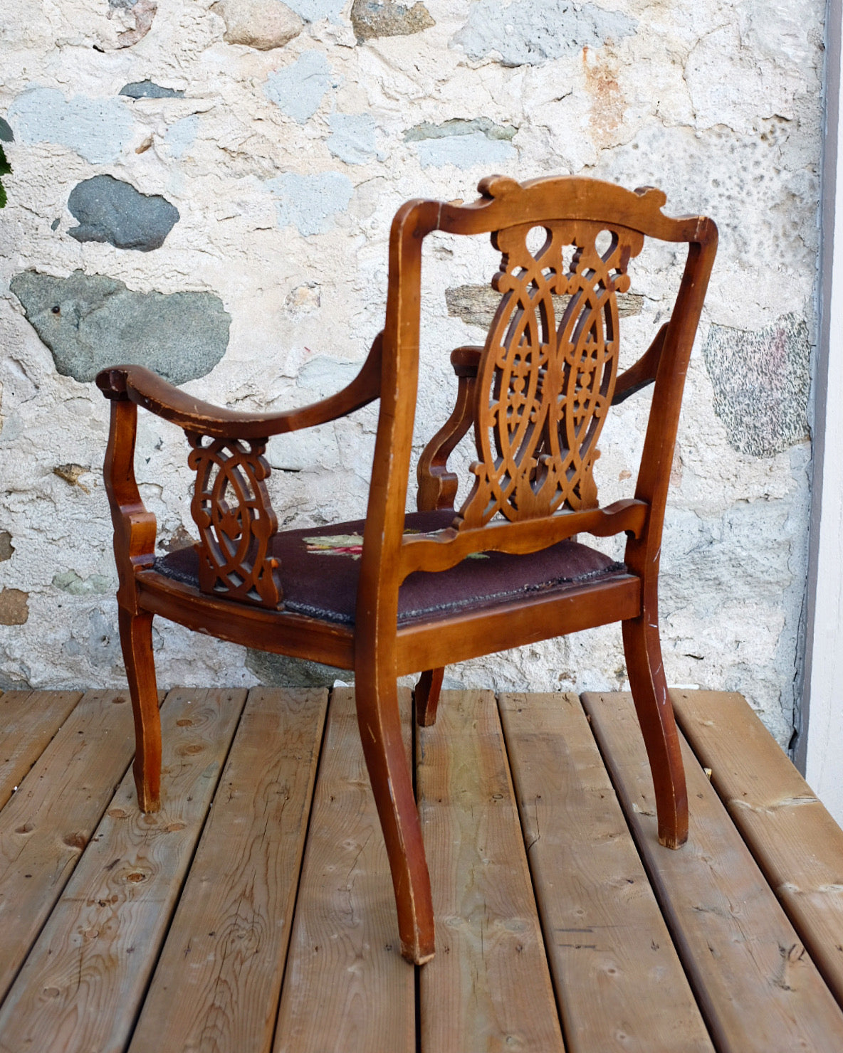 Antique Chippendale Style Needlepoint Chair