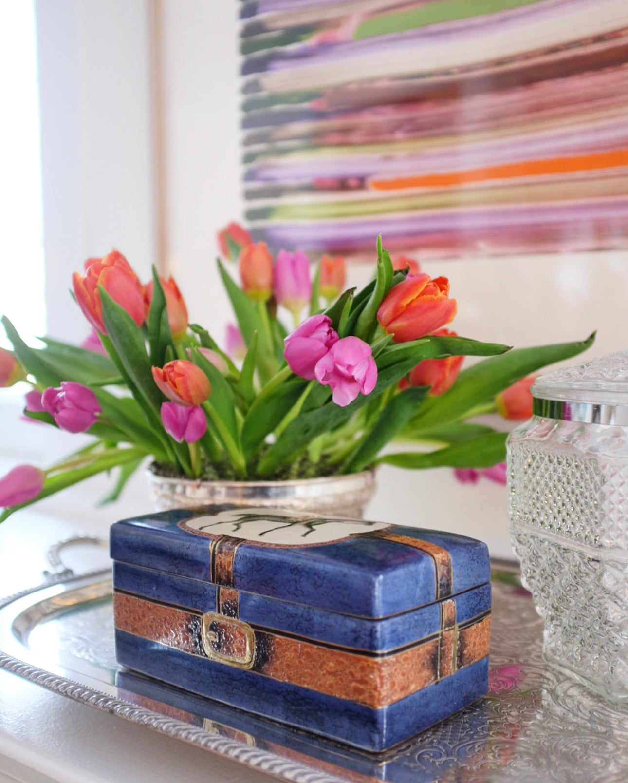 Navy Blue and Brown Ceramic Box with Equestrain