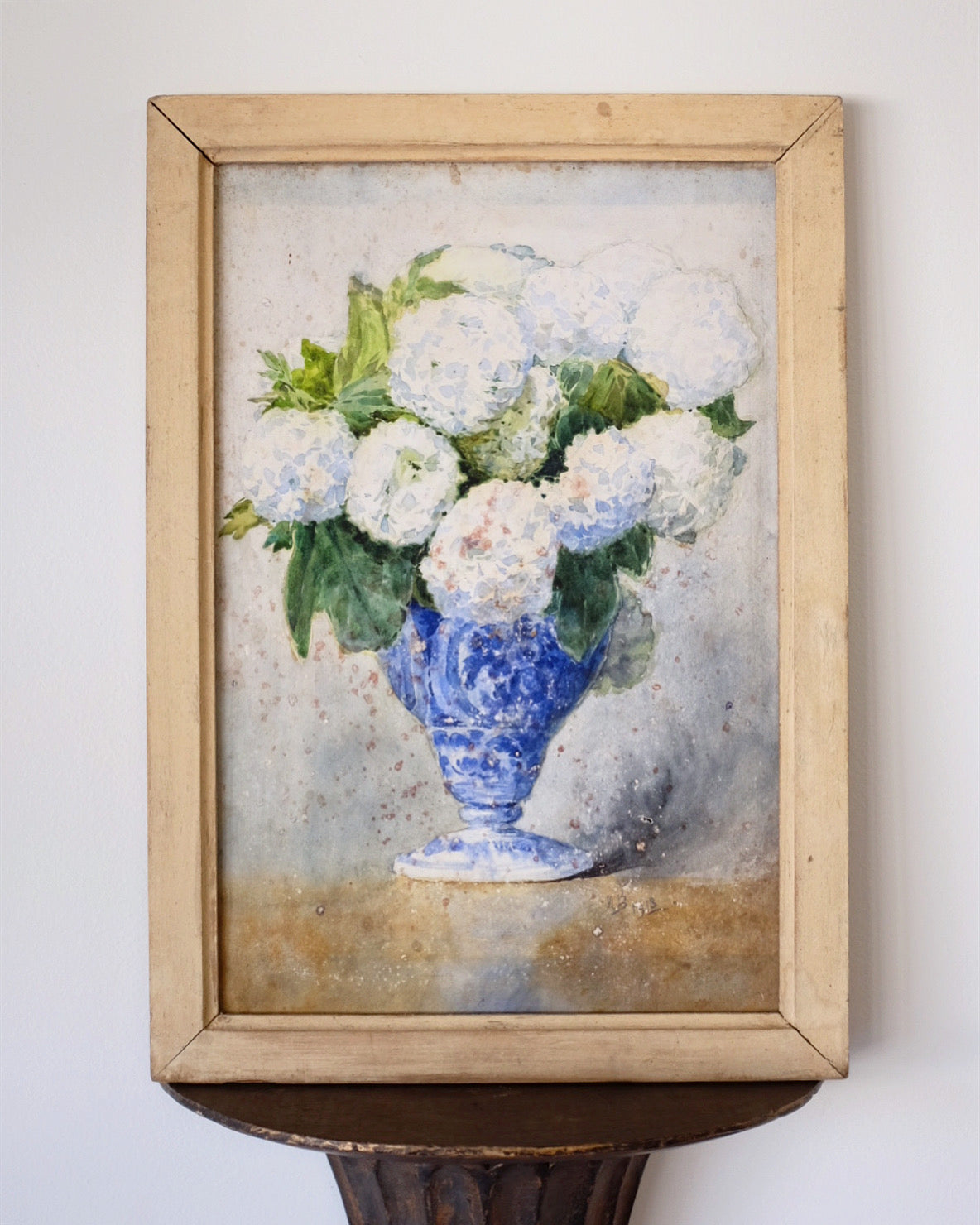 French Hydrangea Blue and White Watercolour Painting