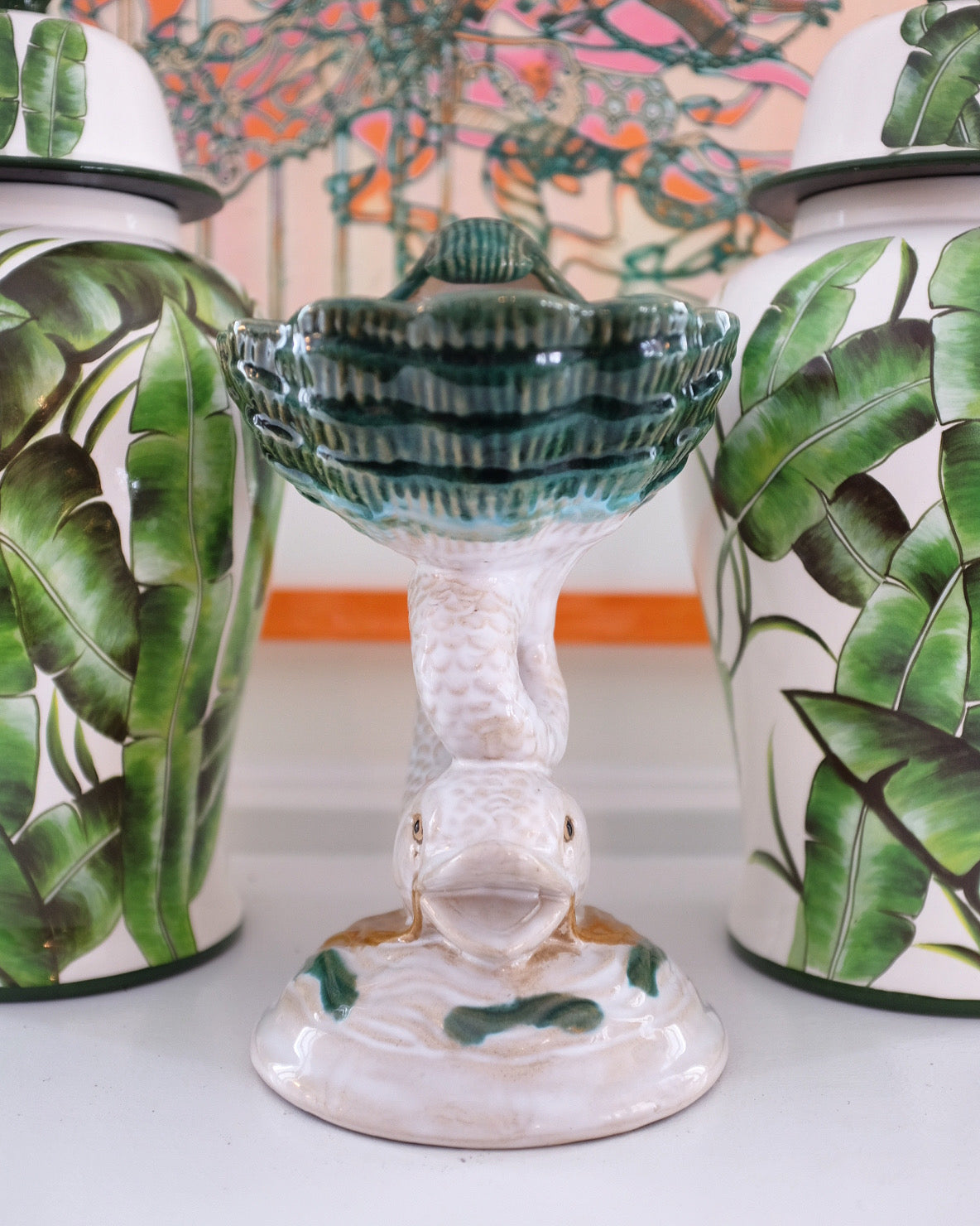 Ceramic Shell Dish on Fish Pedestal