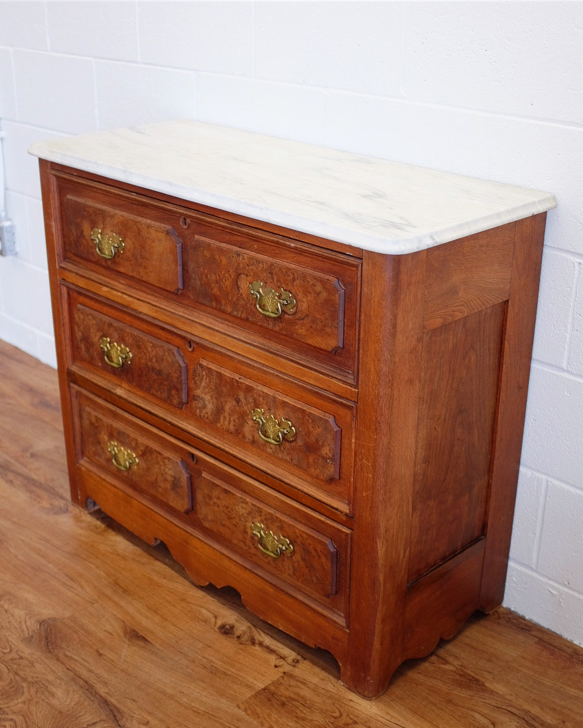 Burled Walnut Chest with Marble Top