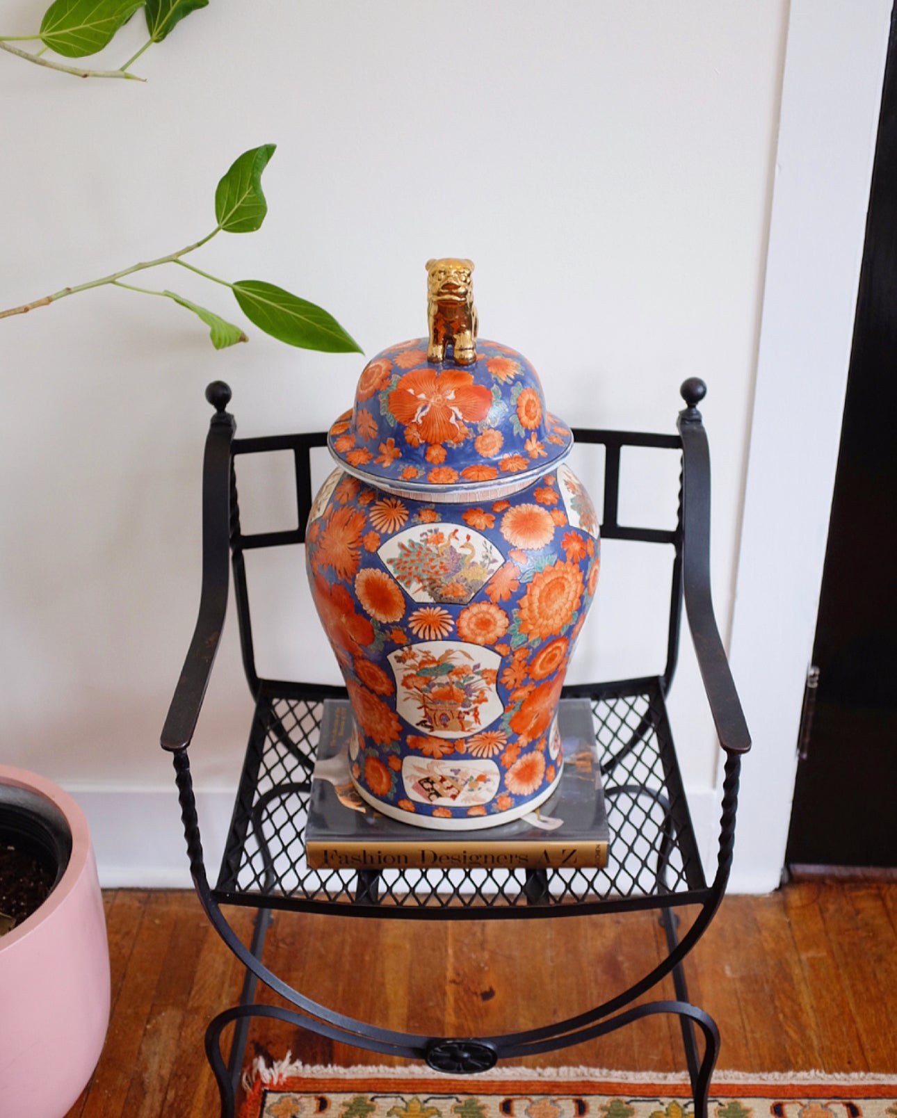 Large Orange and Blue Ginger Jar with Foo Dog