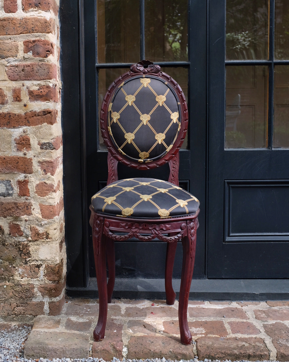 Pair of Rams Head Upholstered Small Occasional Chairs