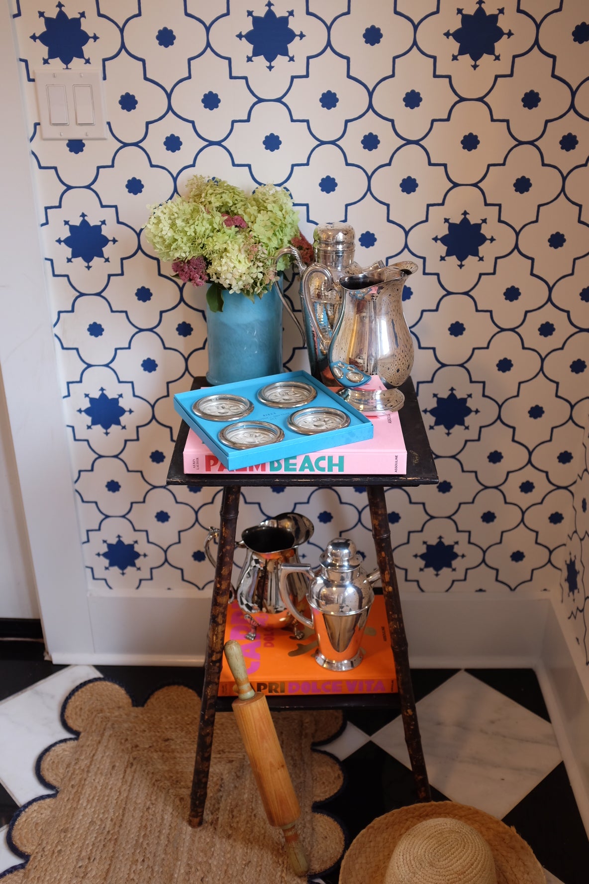 Wood Rolling Pin with Mint Handles