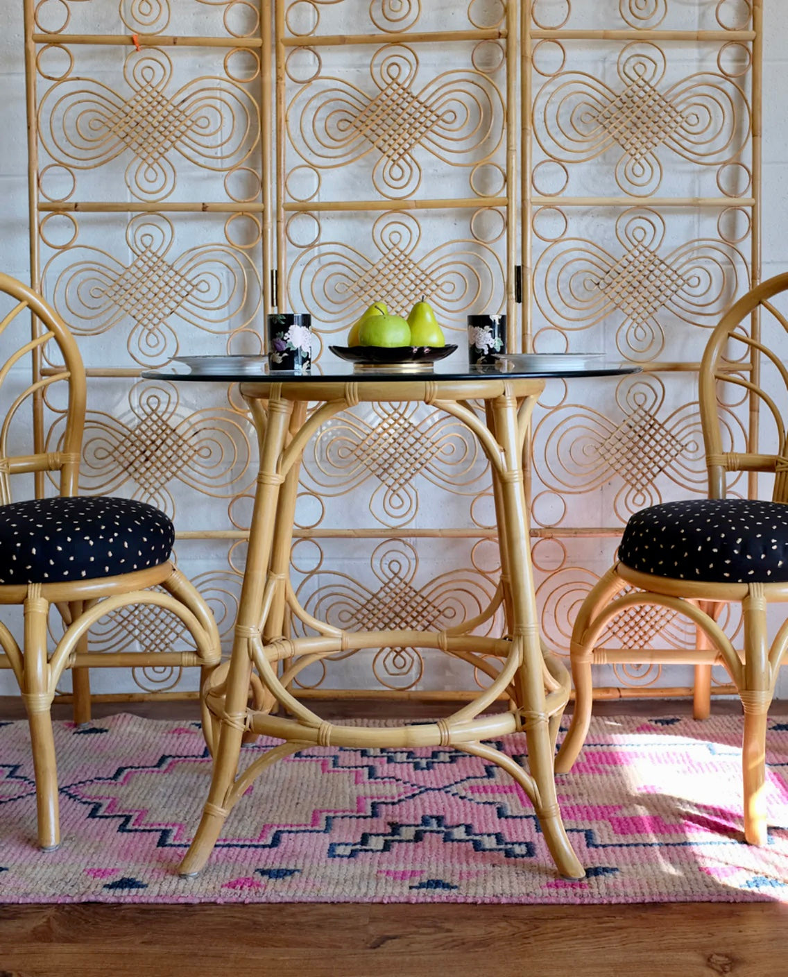Rattan Table & Two Chairs Set