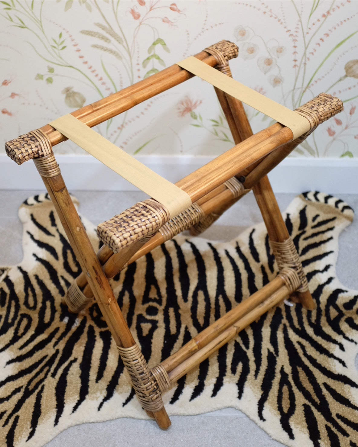 Burnt Bamboo and Wicker Luggage Rack