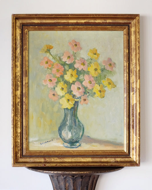 Early 1900's French Bouquet Oil Painting