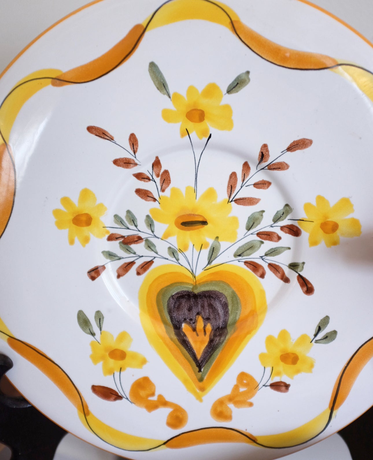 Yellow and White Floral Italian Plate