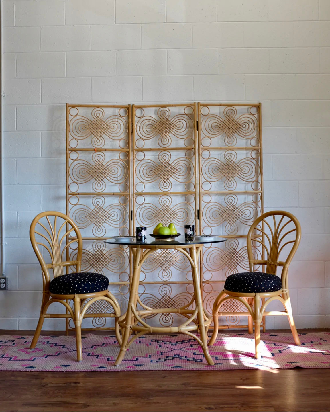 Rattan Table & Two Chairs Set