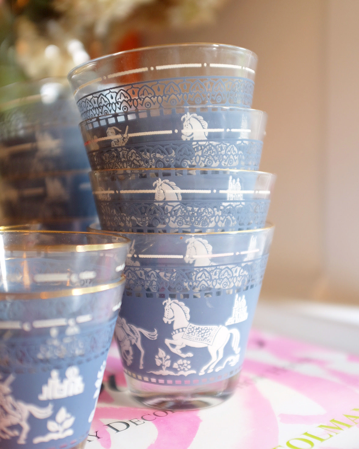 Set of 14 Jasperware Hazel Atlas Glasses in "Arabian Knights"