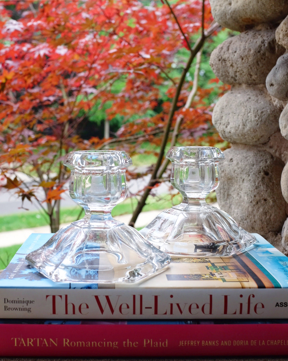 Pair Glass Candle Stick Holders